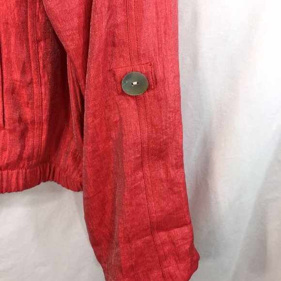 Ruby Rd Shirt Blouse Size 12 Melon 3/4 Roll Tab Sleeves Shimmery Elastic Waist - Picture 5 of 8